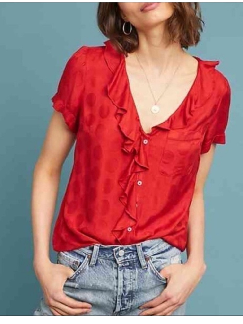 Anthropologie Polka Dot Ruffle Blouse
